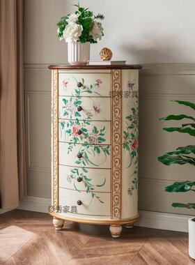 7K美式实木斗柜复古做旧五六斗抽屉柜沙发边柜圆柱形装饰小柜子客
