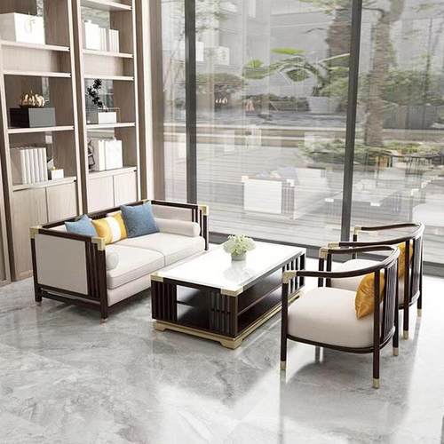 新中式售楼处部沙发组合中式轻奢实木卡座桌椅家具别墅客厅家具