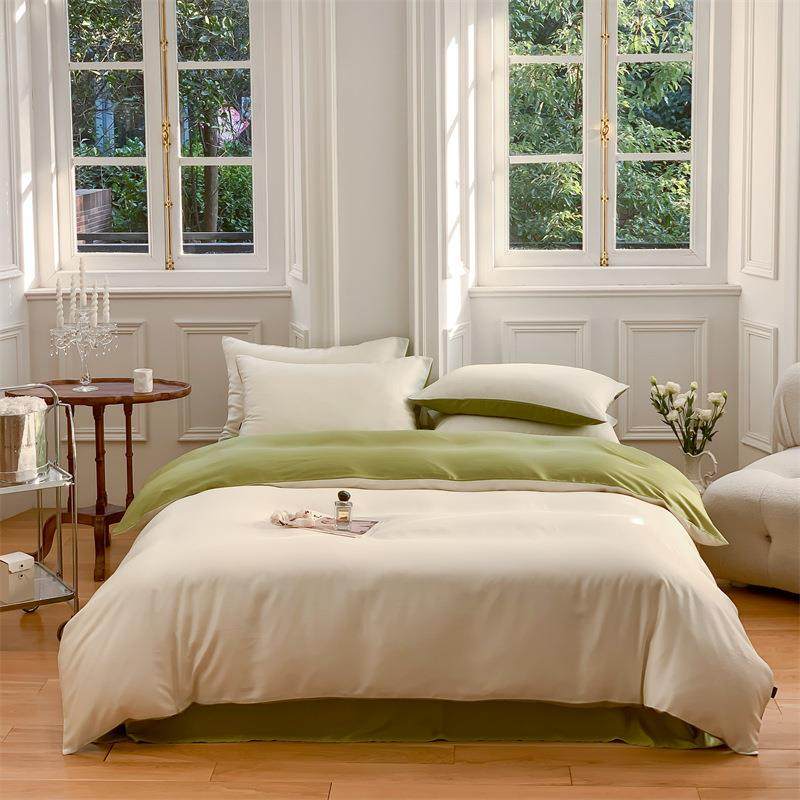 屿川丨60支兰精天丝四件套双拼纯色简约丝滑裸睡家用床品套件夏季