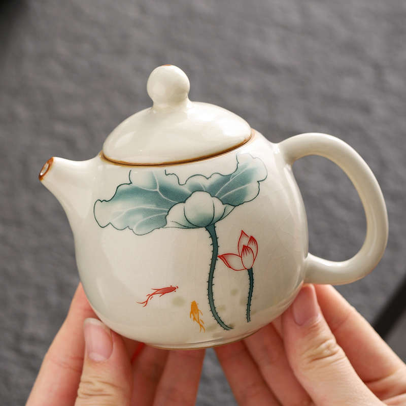汝窑陶瓷茶壶家用功夫茶具泡茶壶单个可养开片米黄西施龙蛋壶