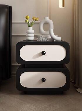 轻奢实木床头柜简约现代法式奶油风储物柜黑色皮质床边柜收纳Z-20