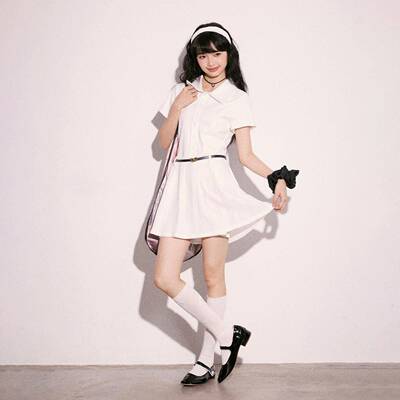 Cream Kitten 纯白日记 白色拼接连衣裙Polo领女夏季修身收腰短裙