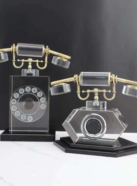 新中式复古水晶电话机摆件样板房居家客厅桌面茶几软装饰品摆件