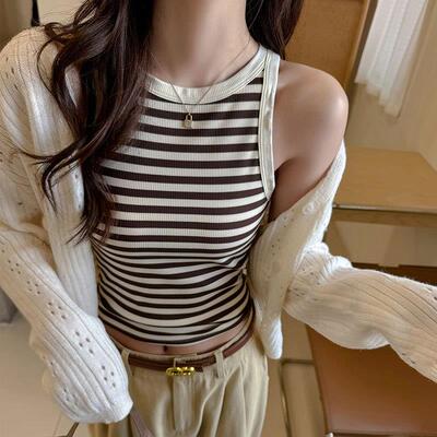 Black and white striped camisole tank top for women to