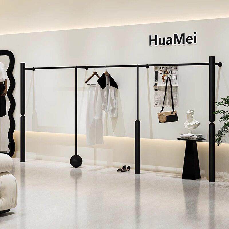 女装店黑色衣服陈列货架服装店展示架铁艺服装架上墙壁挂网红简约