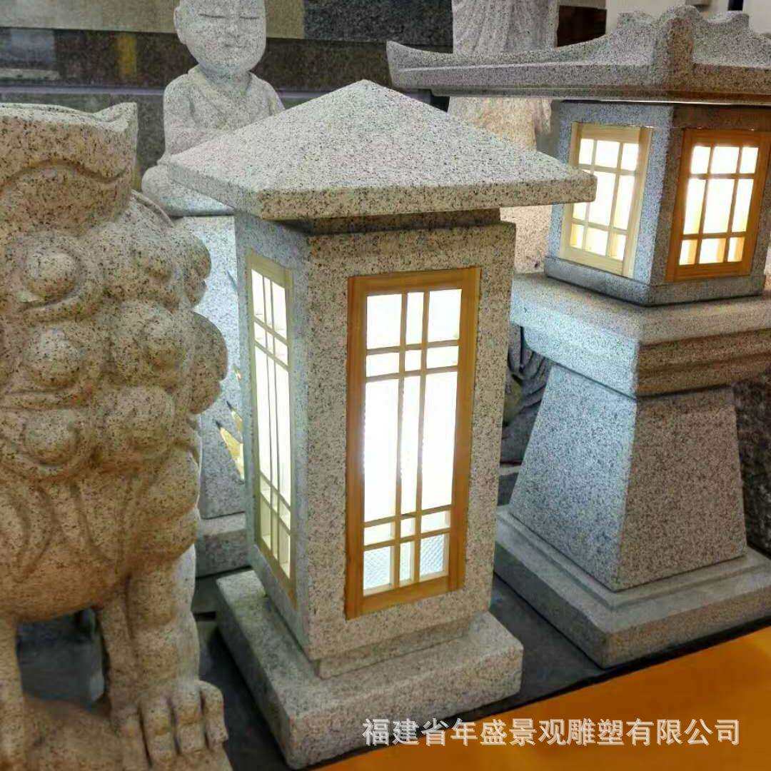 石雕厂家现货落地石灯笼 日式庭院照明灯具 园林大理石灯工艺品