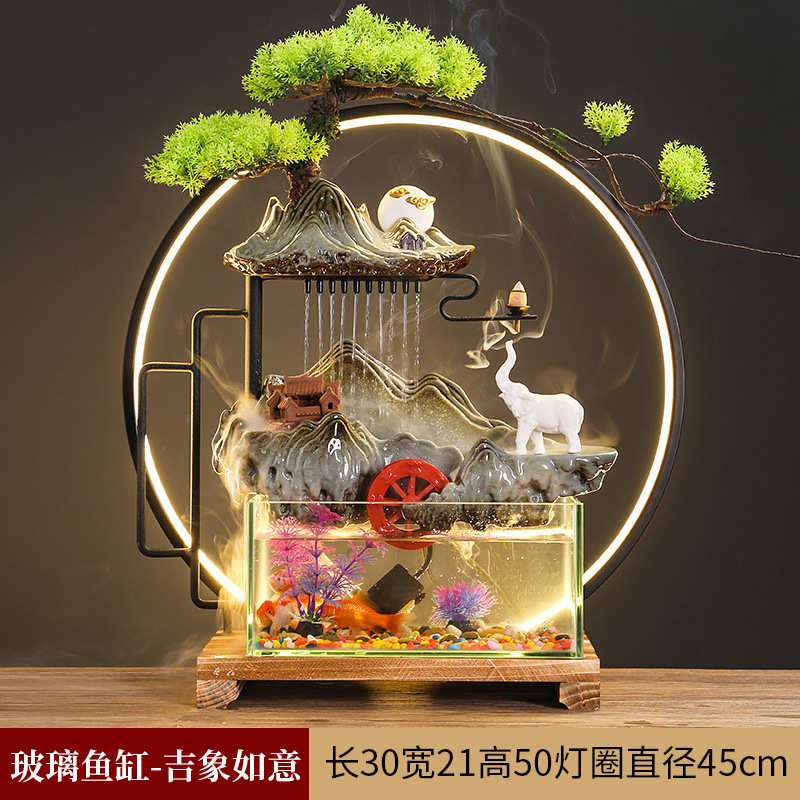 客厅鱼缸电视柜流水摆件送礼循环新居装饰乔迁玻璃家居招财创意