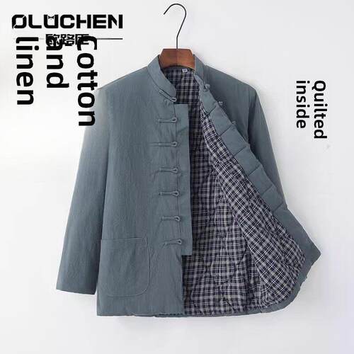OULUCHEN中国风唐装棉袄男冬季加厚中式居士服中老年盘扣夹棉外套