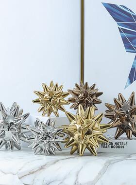 北欧轻奢中古覆古爆炸球海胆造型陶瓷工艺品摆件家居酒店软装饰品