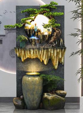 中式假山水幕墙流水生2111财饰装公室厅玄关喷泉造景落客招财摆地