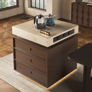 超小岛台一体餐桌2025新款厨房倒台柜单独一体吧台家用中古风定制