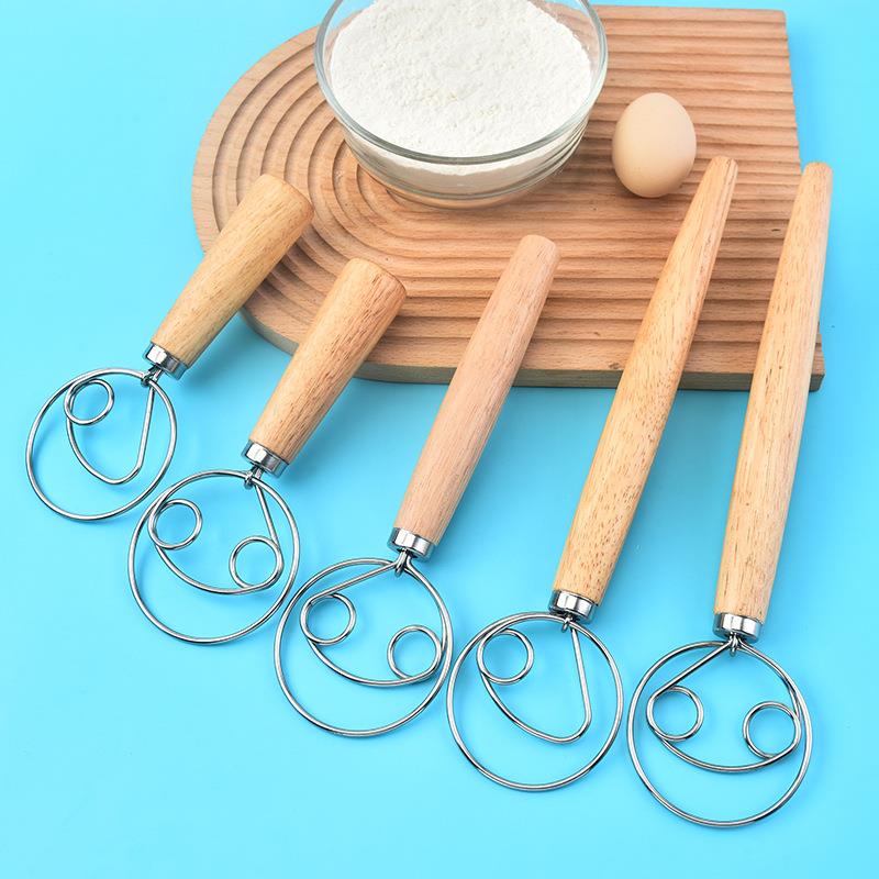 厂家面粉搅拌器打蛋器 榉木柄手动打粉器面团线圈搅拌棒厨房工具