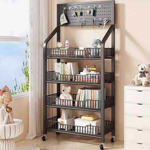 书架置落物架多能收纳储物架可移动功小推地车多功JOH能洞洞板收