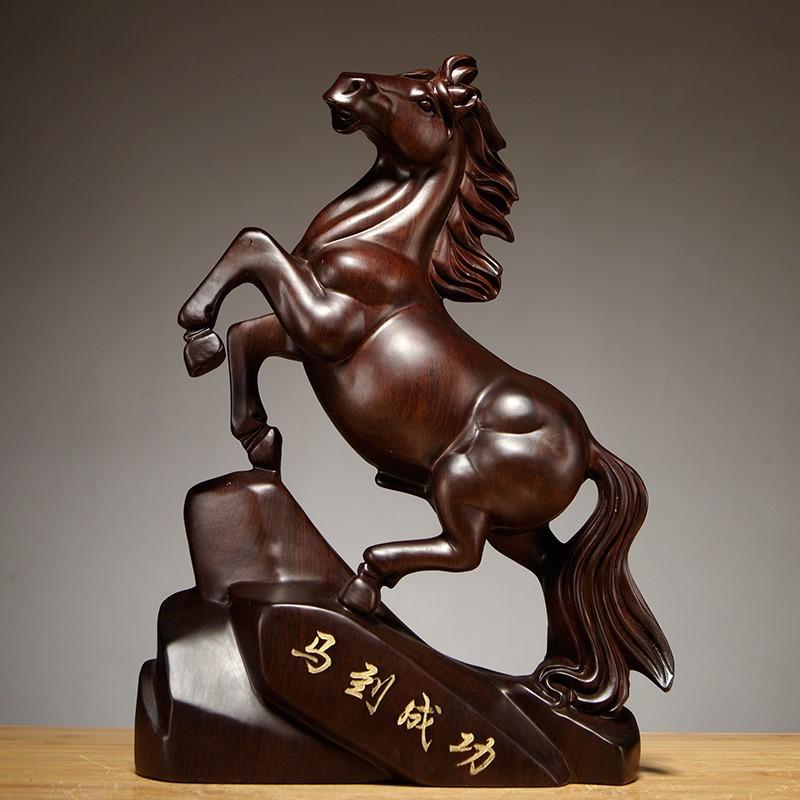 黑檀木马雕刻摆件实木质马到成功工艺品家居客厅装饰店铺开业送礼