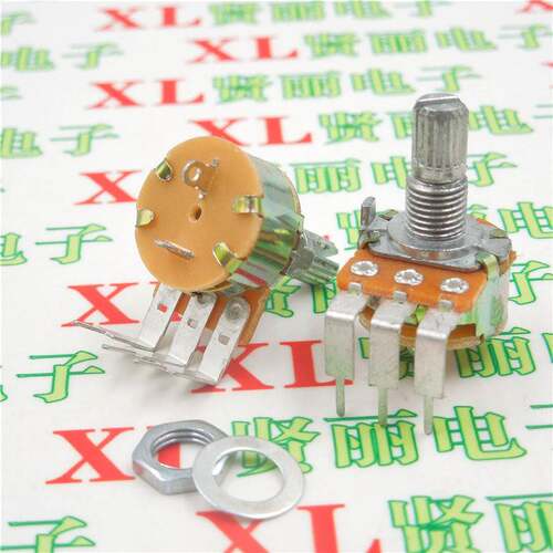 WH148 单联电位器 B500K 弯脚带开关 花轴 500K 3脚 柄长15MM