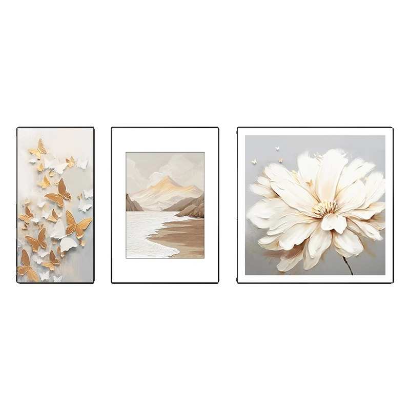 现代轻奢蝴蝶客厅装饰画高级感沙发背景墙挂画抽象艺术花卉三联画图片