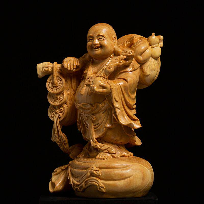 正品如黄杨木雕实木中式客厅风水用供奉家弥佛像大肚笑佛纳福意勒