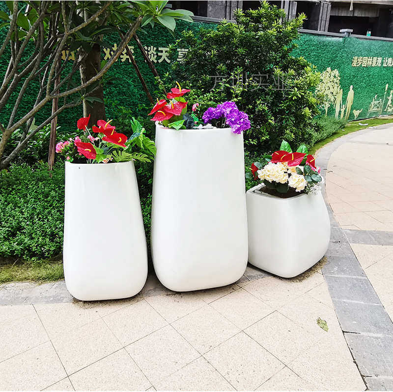 深圳龙岗玻璃钢花盆商场酒店简约花坛美陈艺术户外组合花钵容器