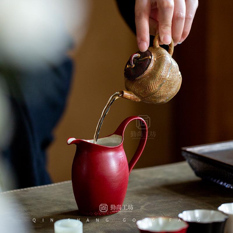 粉引枣红杯公道家用烫手EOM茶海分茶器手工瓷功陶夫茶具公杯不匀