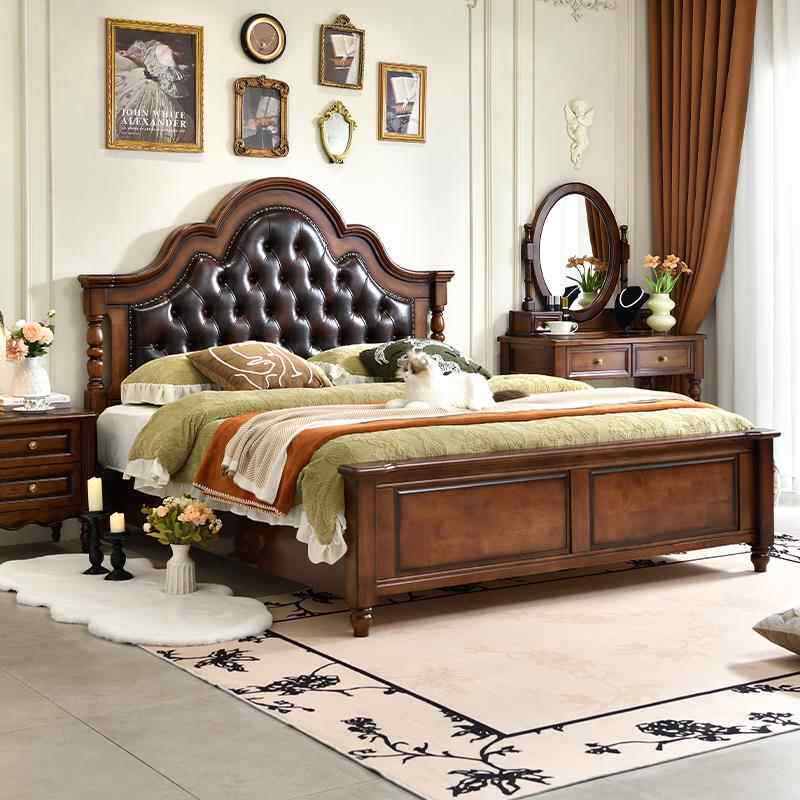 美式现代轻奢复古软包床爸妈气压高箱可储物卧室高档橡木实木床