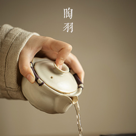 米黄汝窑大号盖碗茶杯防烫茶壶单个手抓壶高端茶碗茶具套装