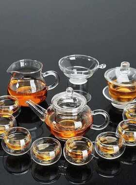 加厚透明玻璃茶具套装家用玲珑杯水晶盖碗锤目纹茶杯功夫配件约