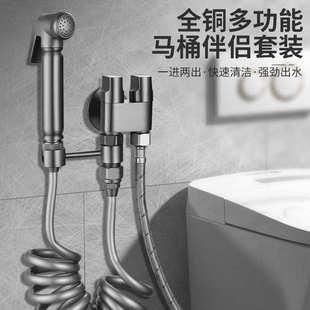 一进两出角阀冲洗器卫生间增压妇洗器 丽雅全铜马桶喷枪伴侣套装