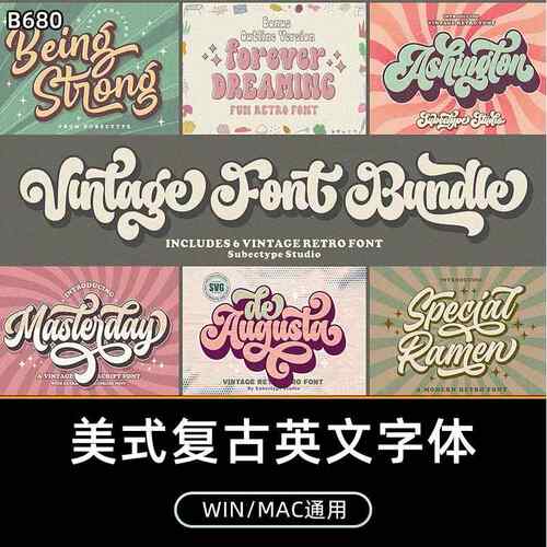 复古美式衬线英文字体包下载ps/procreate创意设计文字素材B680