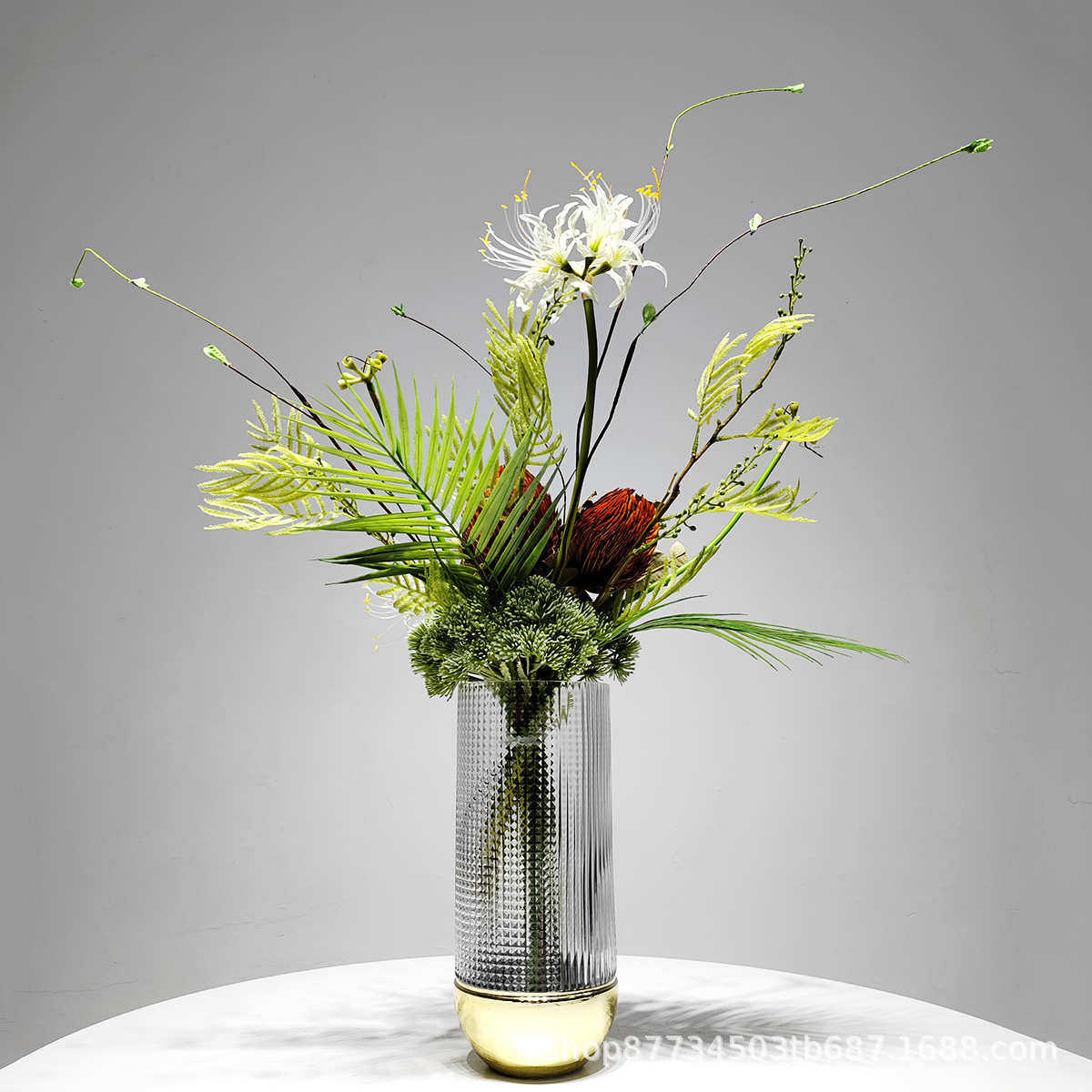 现代轻奢仿真绿植客厅餐桌茶几样板房软装饰品插花艺玻璃花器摆件,鲜花速递/花卉仿真/绿植园艺,仿真绿植,淘宝优惠券,粉丝福利购,淘宝优惠卷