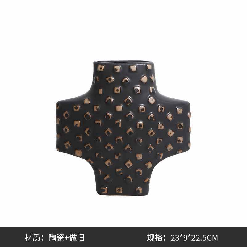 客厅色铆钉手工展厅陶瓷极简艺术宿复民擦插花纹器玄关花瓶花古风