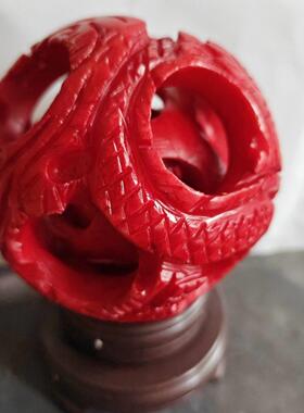 天然红玉转运路路通龙凤套球时来运转风水转运摆设送人居家摆件