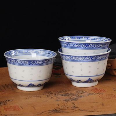 景德镇陶瓷茶具八九十年代茶杯原光明瓷厂青花瓷玲珑瓷大肚杯单杯