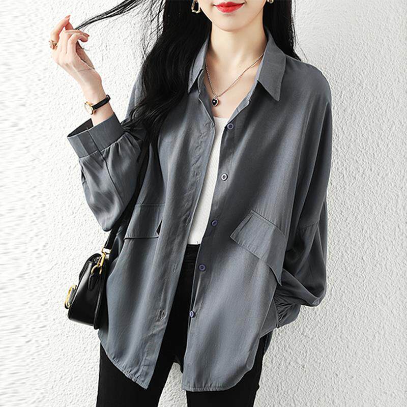 早春雪纺衬衫外套女夏季韩系轻熟外搭上衣春秋装长袖休闲宽松衬衫
