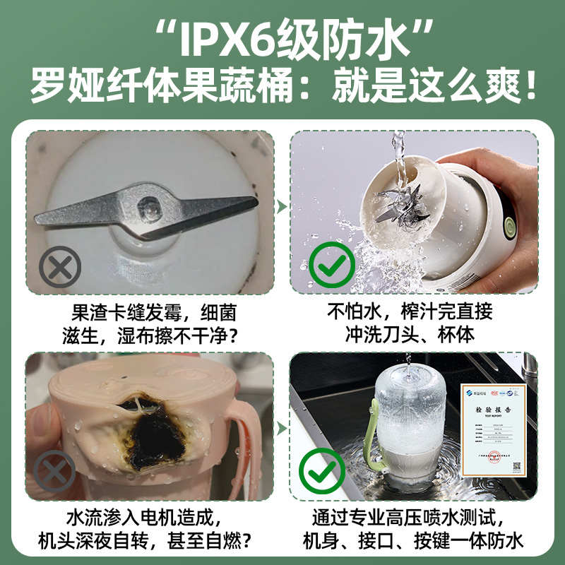 罗娅榨汁机20叶刀头便携式榨汁桶小型电动炸果汁机榨汁杯1000ml