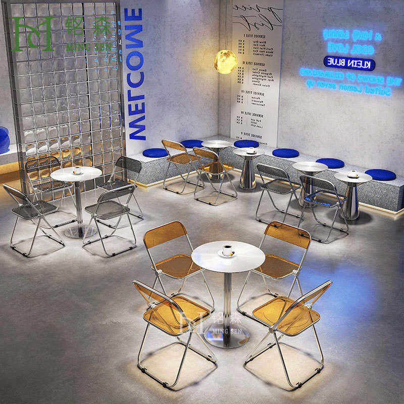 工业风奶茶店甜品店咖啡厅餐厅桌椅透明亚克力折叠餐椅不锈钢桌子,住宅家具,餐桌椅+餐车,淘宝优惠券,粉丝福利购,淘宝优惠卷
