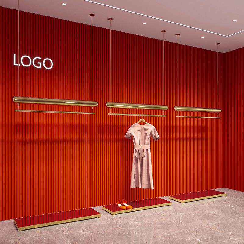 服装店展示架上墙吊架钛合金不锈钢侧挂橱窗钢丝吊挂女装买手店专