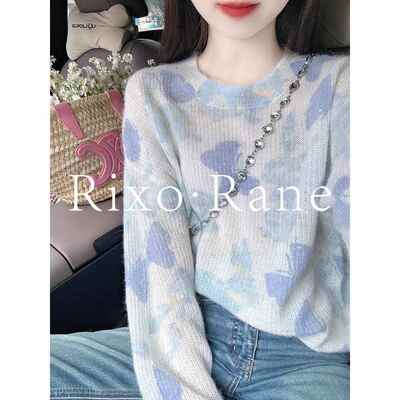 法国Rixo Rane 舒适仙女风⭐法式蓝色扎染慵懒宽松短款针织衫毛衣