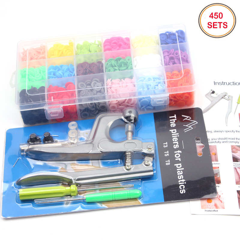 450PCS树脂扣子T5塑料四合扣+手压钳手工具1.2CM按扣彩色钮扣批发