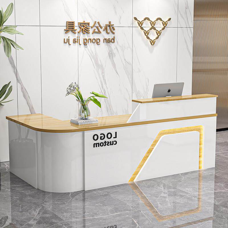 吧台收银柜台服装店柜台桌店铺弧形圆角培训学校前台公司办公接待