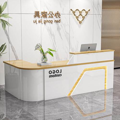 吧台收银柜台服装店柜台桌店铺弧形圆角培训学校前台公司办公接待