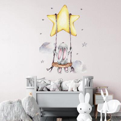 Bunny Baby Nursery Wall Stickers Cartoon Rabbit Swing on the
