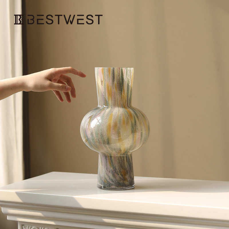 高级感玻璃花瓶中古摆件插花复古设计感小众创意大口径创意花器,家居饰品,花瓶,淘宝优惠券,粉丝福利购,淘宝优惠卷