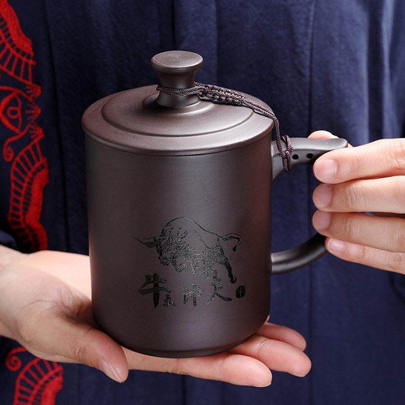 紫砂杯男士个人专用陶瓷带盖子茶水分离水杯大容量泡茶杯宜兴可定图片