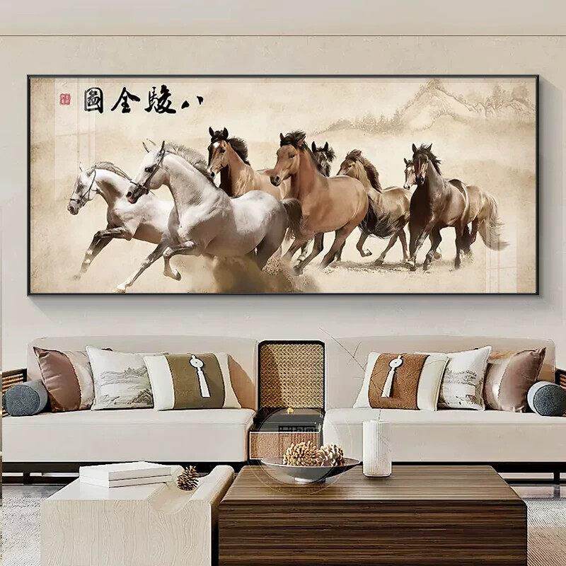 骏马沙发背景墙大气高档八骏图客厅马到成功挂画办公室装饰画壁画