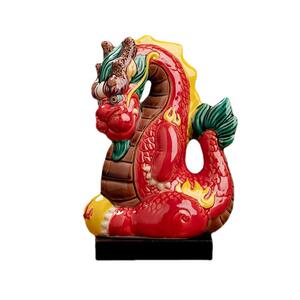 陶瓷龙摆件祥龙戏珠交趾陶中国风新中式家居客厅酒柜装饰品