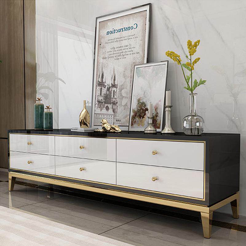 现代简约轻奢电合视柜地户茶几组QNX小型客厅钢化玻璃面黑白柜样