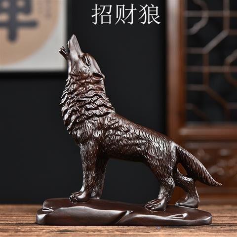 木雕狼摆件黑檀实木雕刻狼摆件办公展示创业励志奋斗领头狼工艺