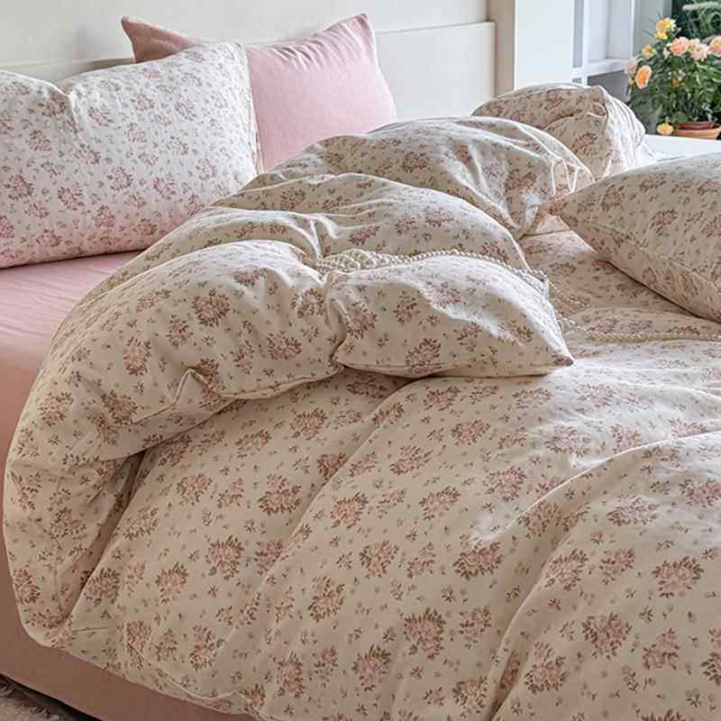 A类小床清新碎花双层纱全VUE棉上件套纯件棉被四套床单床品床笠三