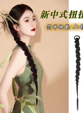 新中式假辫子马尾女国风麻花长辫仿真发侧边扭扭辫网红拳击辫发圈