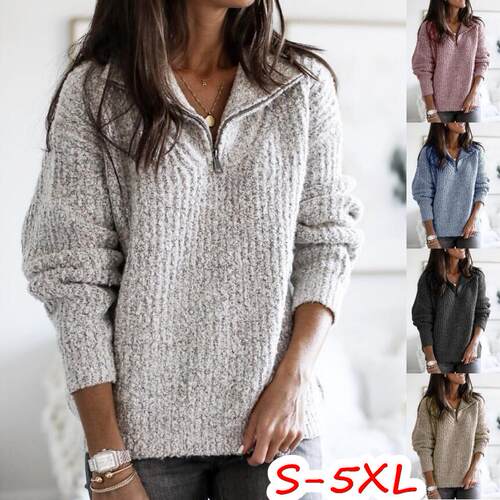 Zipper pullover long sleeved knitted sweater jacket for
